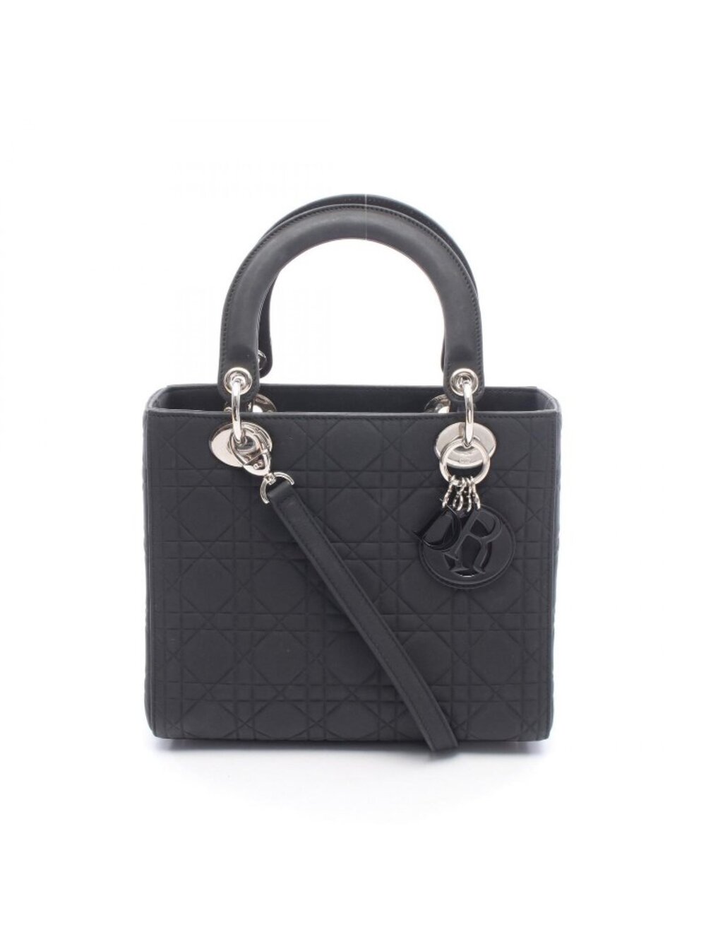 Dior Handbag Lady Dior Cannage 2-Way Mat Black Leather Tote